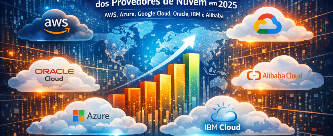 Market Share dos provedores de nuvem em 2025: AWS, Azure, Google Cloud, Oracle, IBM e Alibaba